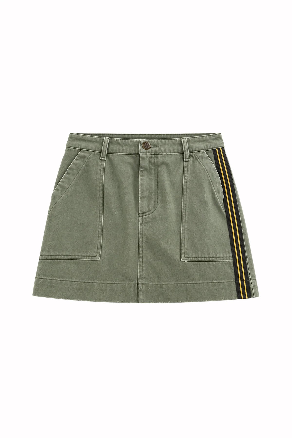 Hendrix Mini Skirt by Le Superbe in army green, front view