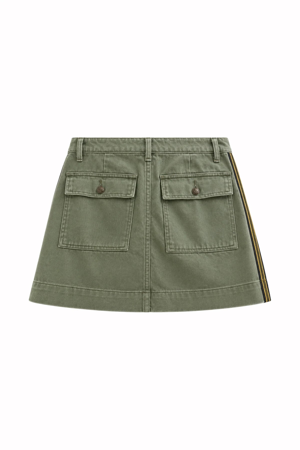Hendrix Mini Skirt by Le Superbe in army green, back view