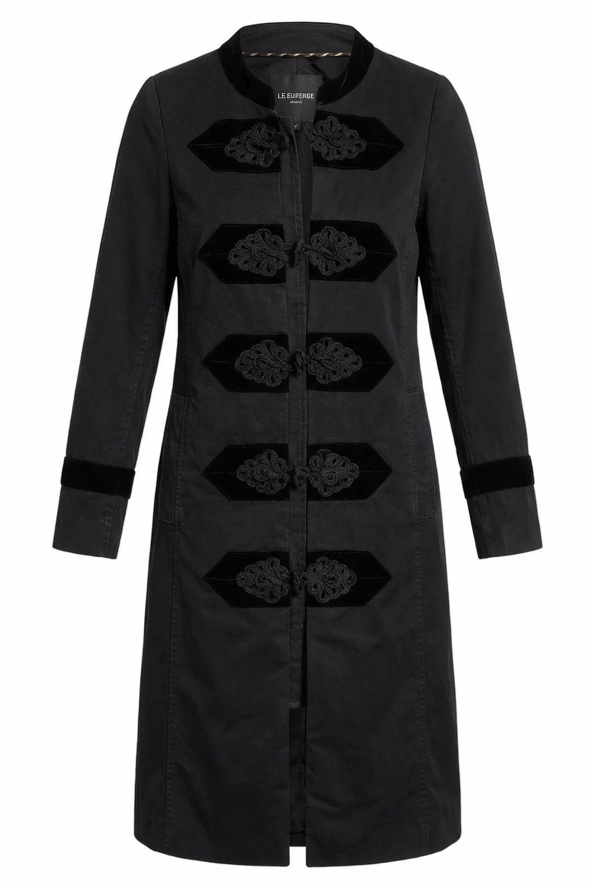 Military Car Coat by Le Superbe in washed black, front view
