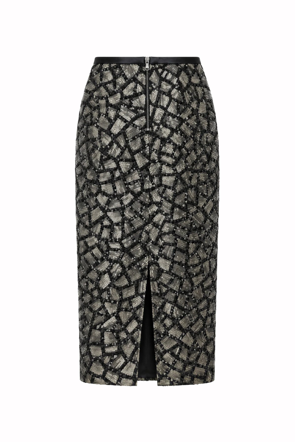 Sundrop Sequins Skirt by Le Superbe in olive sequins, back view