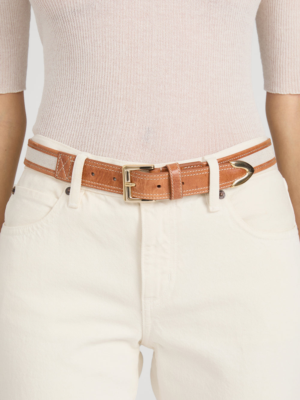 The Riviera Belt by FRAME in light camel leather, buckle detail