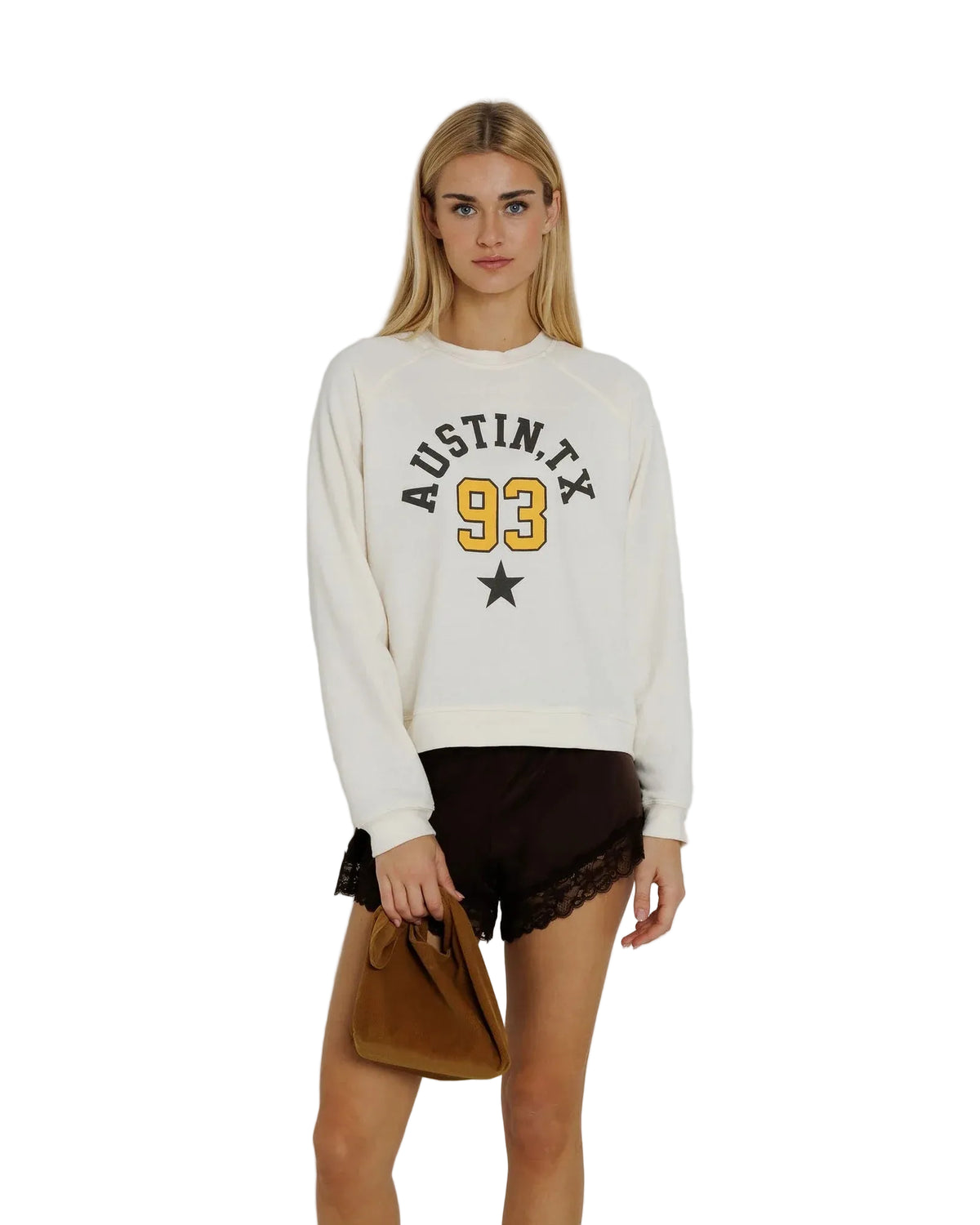 Austin TX 93 Raglan Crew by Sunny Somewhere in off-white, back view
