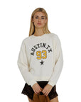 Austin TX 93 Raglan Crew by Sunny Somewhere in off-white, detail view