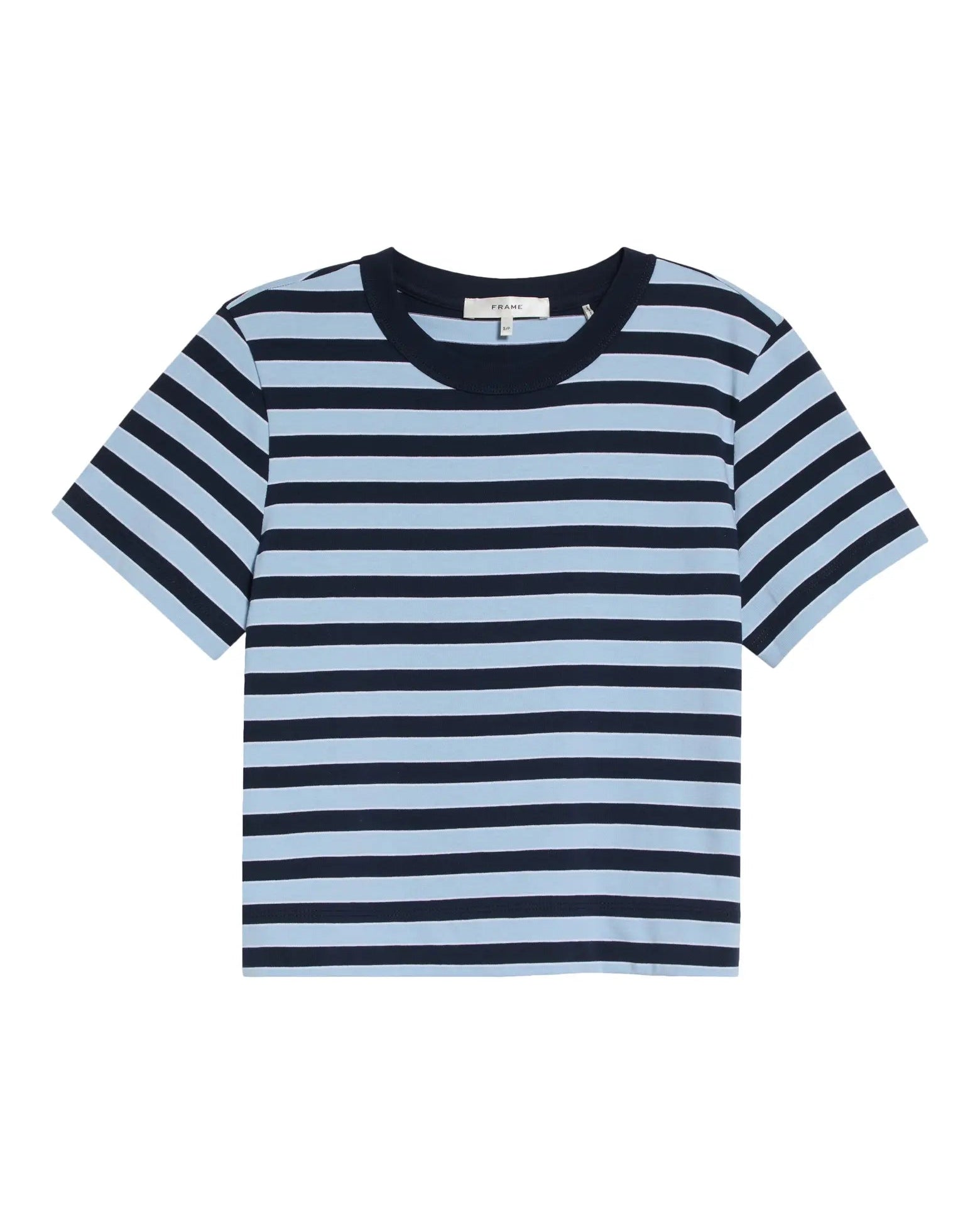 The Boxy Tee by FRAME in chambray stripe, front view