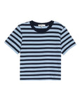 The Boxy Tee by FRAME in chambray stripe, front view