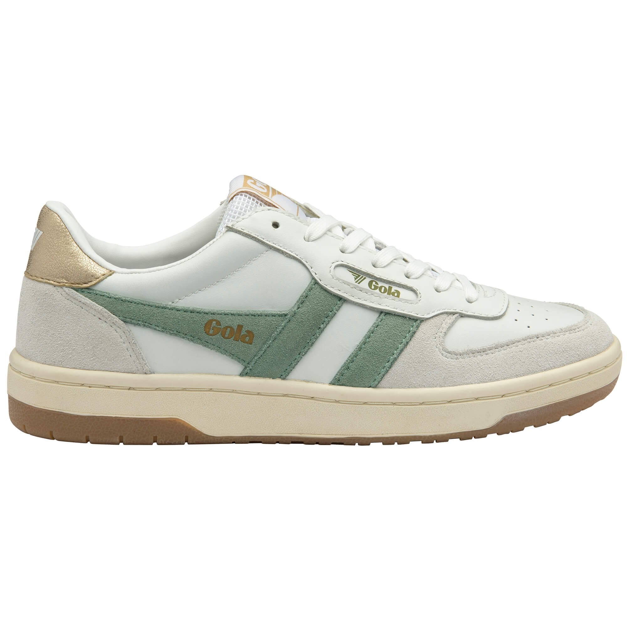 Hawk Sneakers by Gola in white and green mist, side view