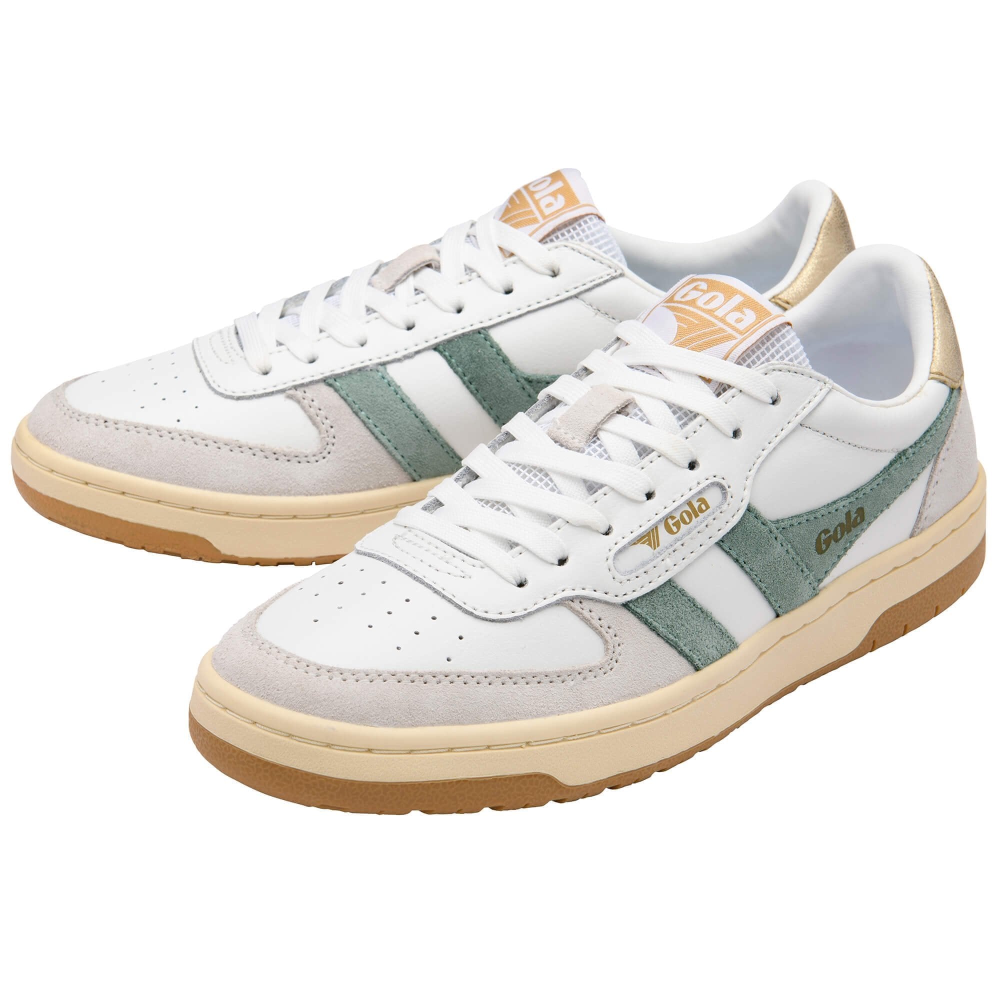 Hawk Sneakers by Gola in white and green mist, back view