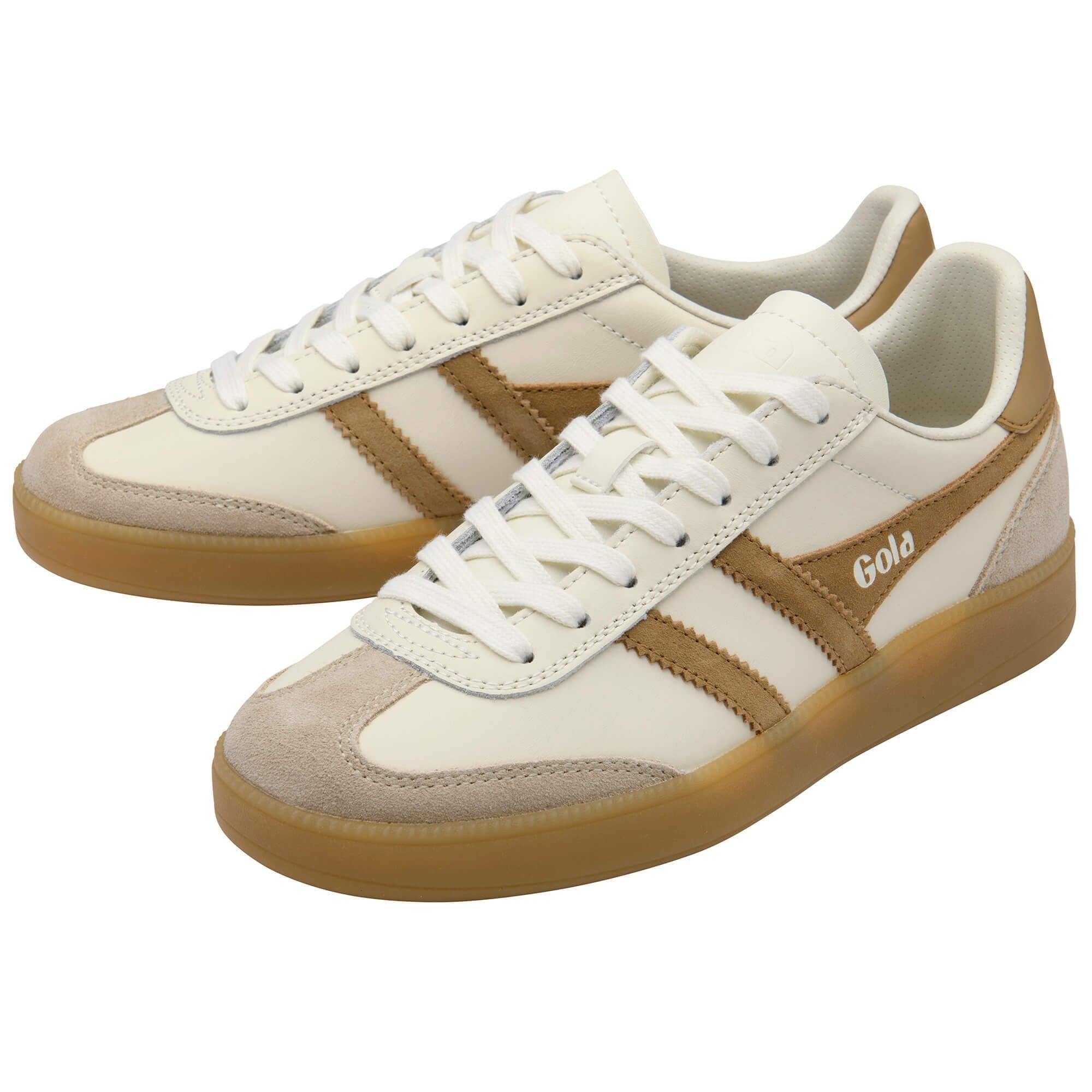 Viper Leather Sneakers by Gola in white and bone, side view
