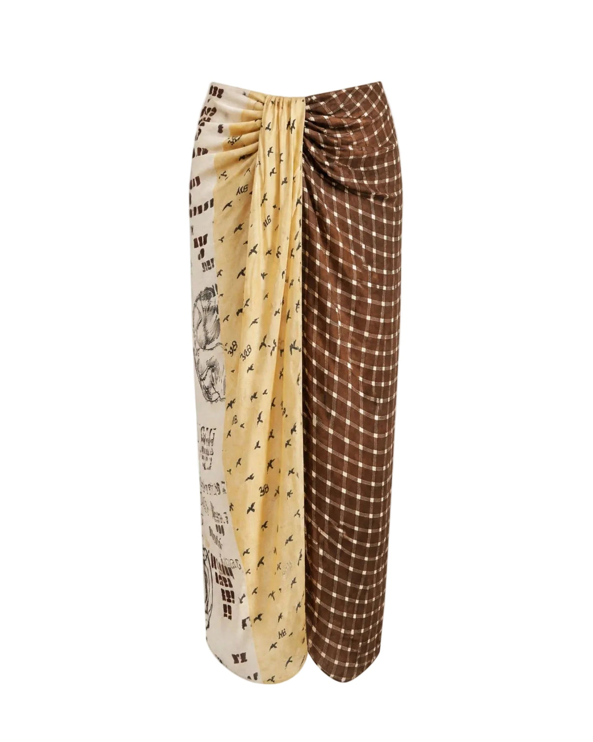Luna Noir Tie Front Skirt by ME369 in black and white check and script print, front view