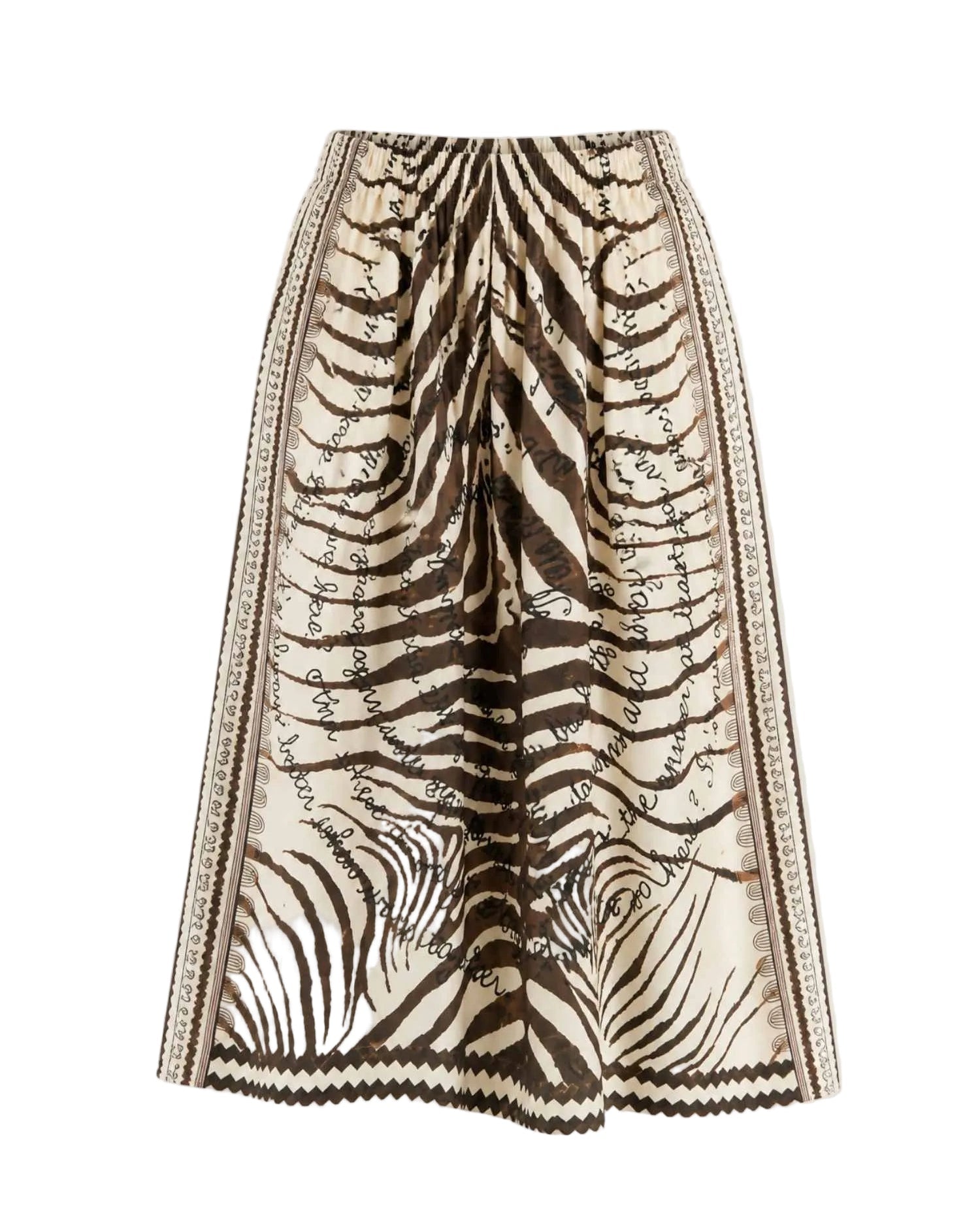 Vanessa Noir Midi Skirt by ME369 in black and white zebra and script print, front view